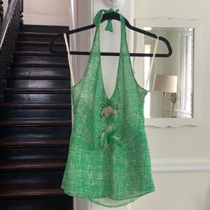 BCBG Max Azria vintage silk Kelly green halter top
